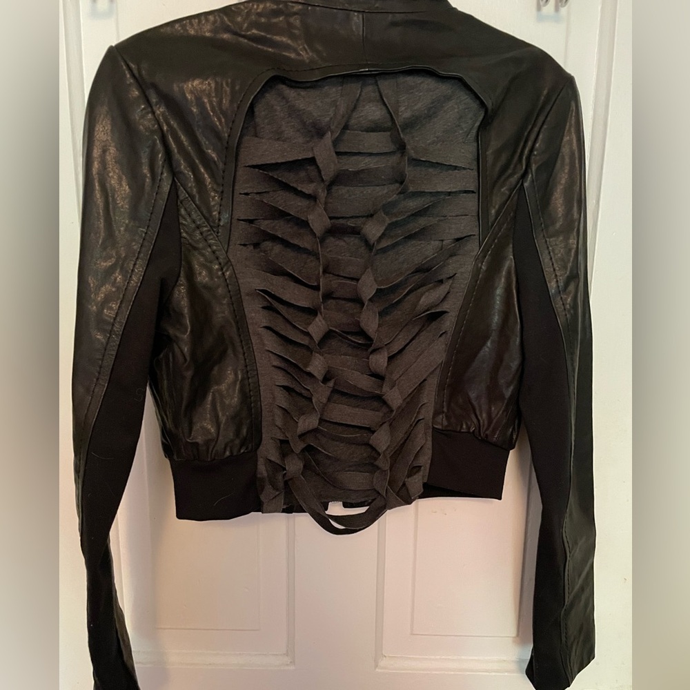 NWOT BCBG MaxAzria Black Women's Leather Moto Jacket size L - Picture 4 of 8